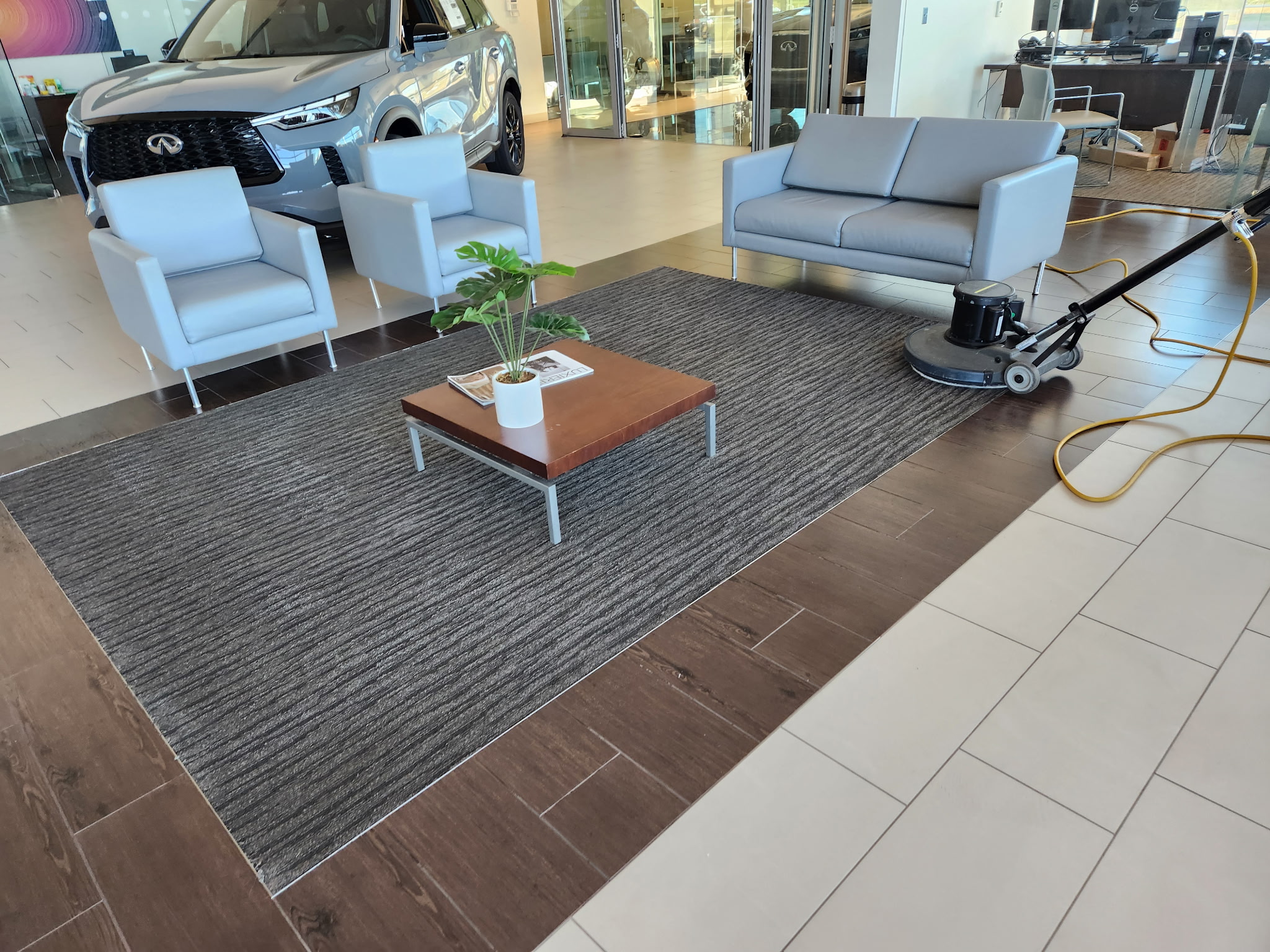 Clean, organized auto shop floor after service