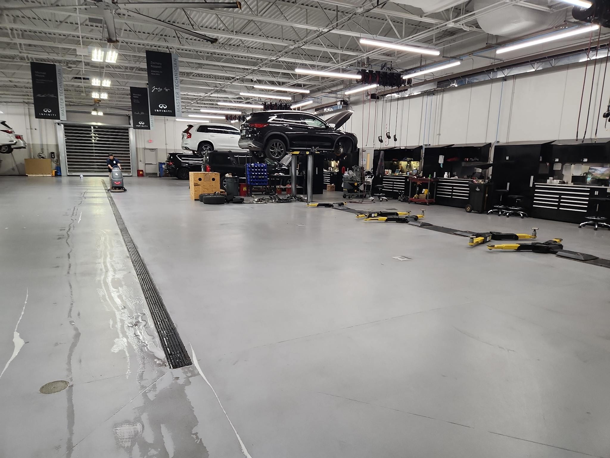 Auto shop floor clean and bright after service