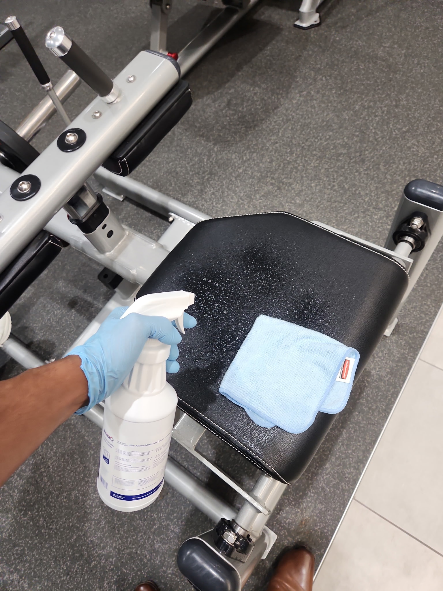 Spraying gym equipment
