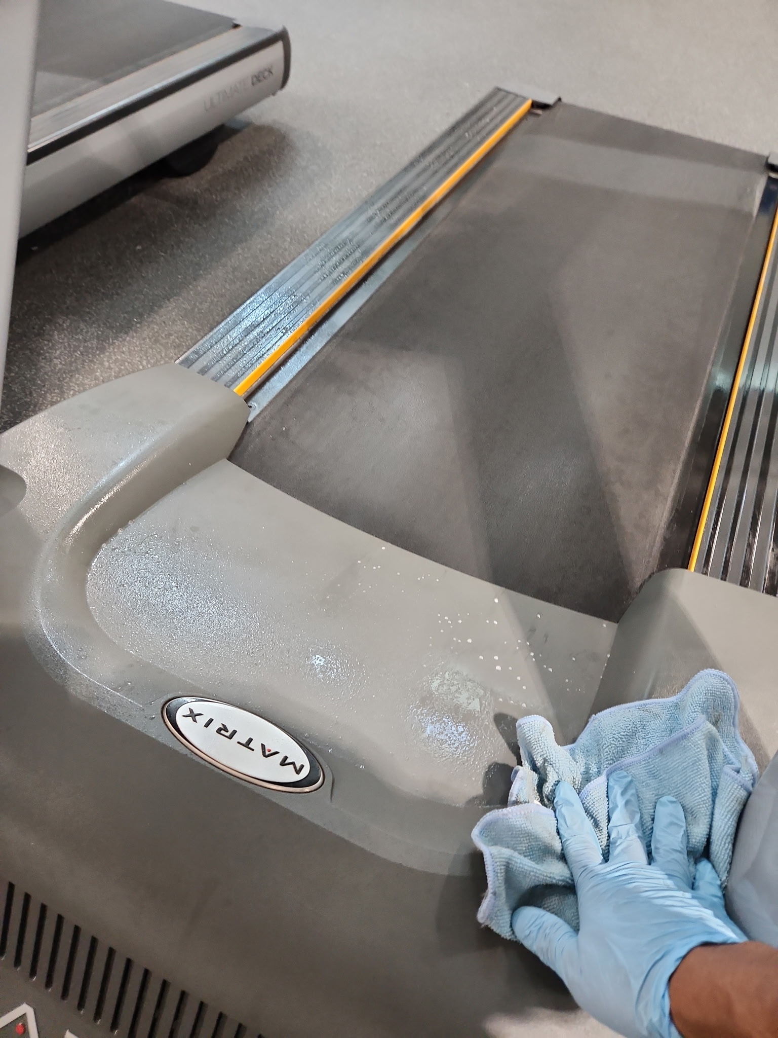 Cleaning treadmill and gym equipment