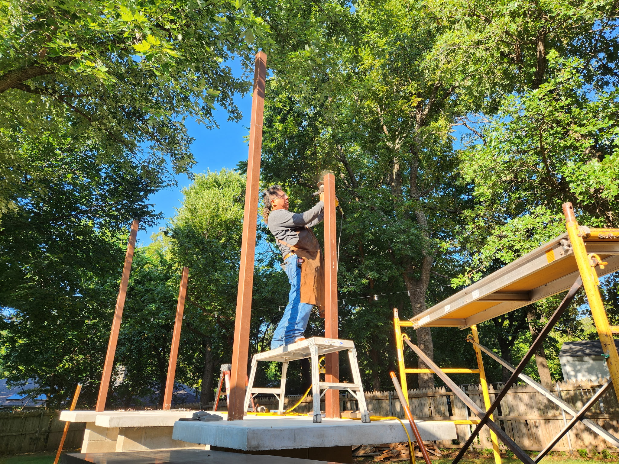 Working on pergola poles