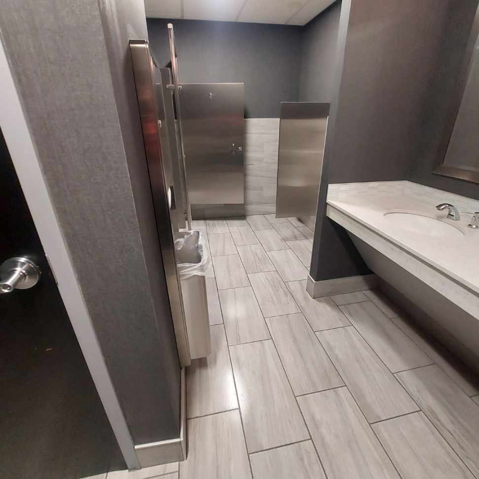 Clean bathroom sink and counters