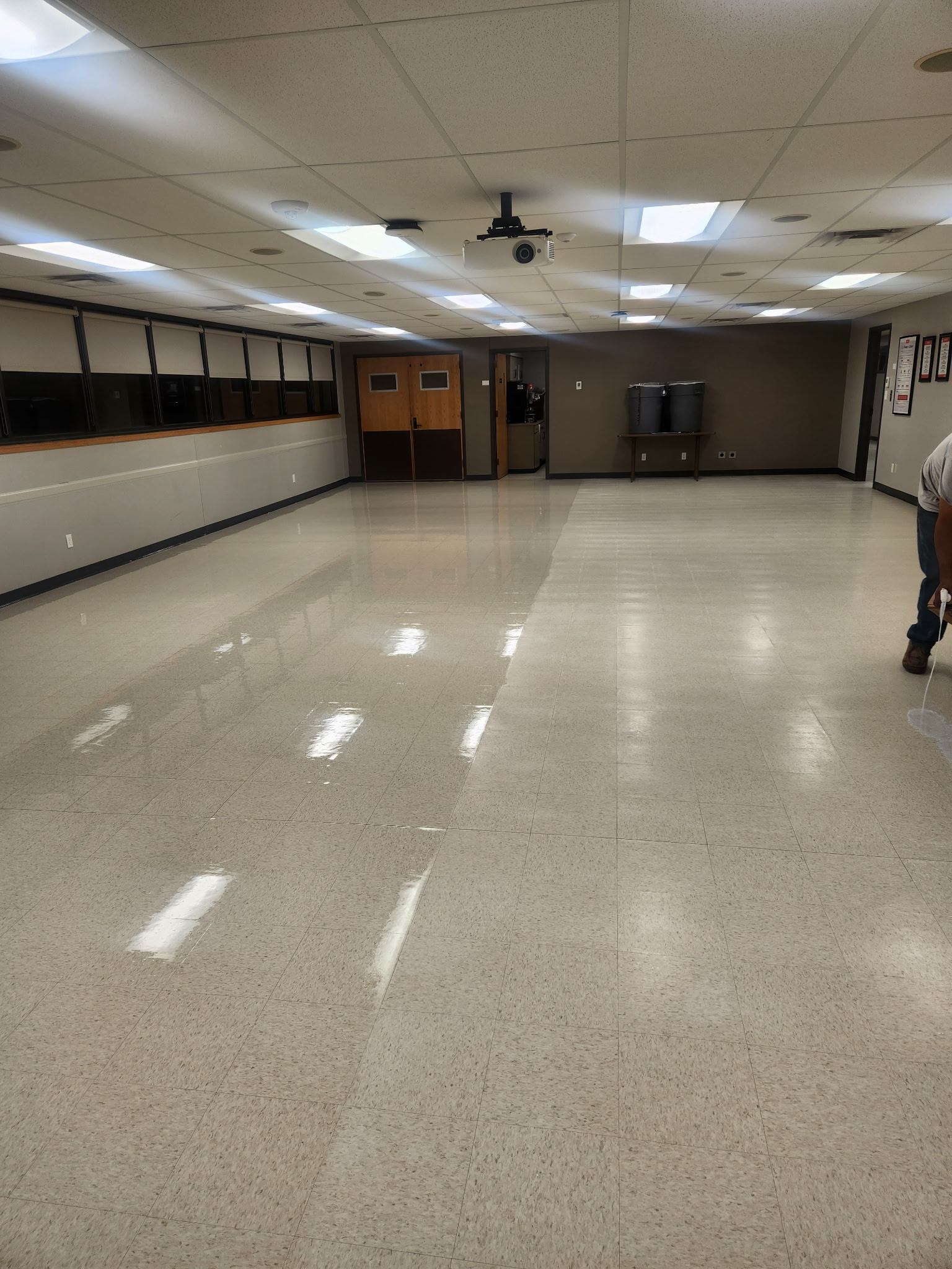 Floor after strip and wax with glossy finish